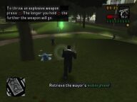 Toni Cipriani about to steal the Mayor Roger Hole's phone as Hole's corpse lays in the park.