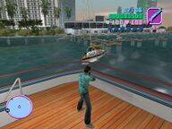 Tommy Vercetti shooting a French SWAT boat.