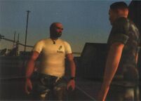 A pre-release screenshot showing Victor Vance wearing the original outfit.