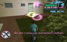 Tommy Vercetti about to collect the weapons provided by Mr. Black.