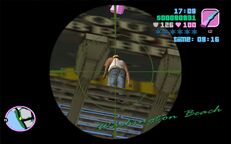 Tommy Vercetti about to shoot Mike Griffin on a billboard at the Washington Mall.