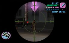 Tommy Vercetti about to shoot Marcus Hammond or Franco Carter.