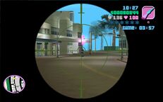 Tommy Vercetti about to shoot Charlie Dilson in Washington Beach.
