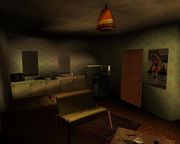 The kitchen area of B Dup's apartment.