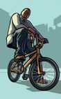 Game art of GTA San Andreas depicting an unspecified character on a BMX.