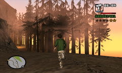 CJ attempts to escape the police on top of Mount Chiliad.
