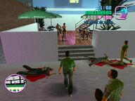 Tommy Vercetti about to meet the Front Page Café owner.