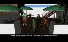 Tommy Vercetti being told that the café is being protected by DBP Security.