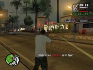 CJ attacking Ballas gangsters.