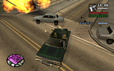 CJ, Sweet, and Grove Street gang members destroy Ballas cars in Glen Park.