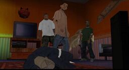 B Dup on the floor after being punched by Big Bear, during Beat Down on B Dup.