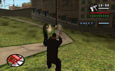CJ and Sweet kill Ballas on foot.