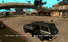 CJ takes the wheel of Smoke's car and heads off to the cemetery with him.