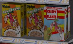 Boxes of Cok O Pops, and Crispy Flakes in a 24/7 shop in GTA San Andreas.
