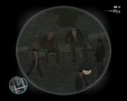 The Combat Sniper's scope in action in Grand Theft Auto IV.