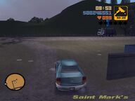 Claude arriving at Eightballs Autoyard, with the explosives laiden Trashmaster also in view.