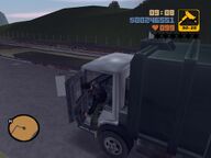 Claude entering the explosives laiden Trashmaster at Eightballs Autoyard.