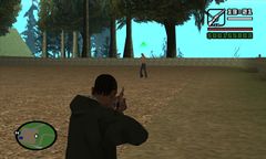 Carl Johnson shooting at a survivalist.