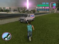Tommy Vercetti about to enter the Top Fun van.