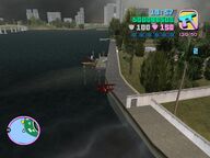 Tommy Vercetti flying the RC Baron towards the Cubans.