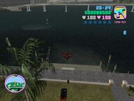 One of the boats fleeing the scene after avoiding the bomb.