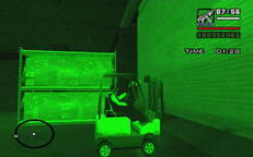 CJ uses a forklift to raise the shutters after Zero detonated explosives at the Sherman Dam.