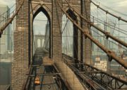 The deck design of the bridge, with an elevated walkway and two dual-lane roadways, GTA IV.