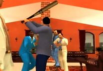 Juan Ovzem attacking Lance Vance with a baseball bat.
