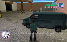 Tommy Vercetti about to enter a Haitian van.