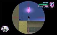 Tommy Vercetti shooting the Haitian sniper.