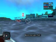 Toni Cipriani shooting at a pursuing boat.