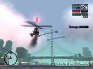 The pursuing attack helicopter about to blow up after being shot by Toni Cipriani.