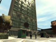 The main entrance into the Civilization Committee complex in GTA IV, where the LCPD stand guard.