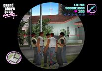 The Combat Sniper's scope in action in Grand Theft Auto: Vice City.