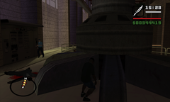 CJ plants an explosive charge on the control towers.