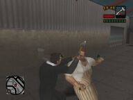 Toni Cipriani attacking Giovanni Casa with an axe.