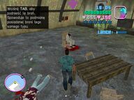 Tommy Vercetti finding a beaten Lance Vance.