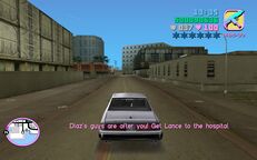 Tommy Vercetti and Lance Vance making their escape in a car.