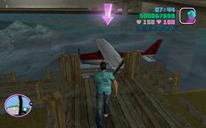 Tommy Vercetti about to get into the sea plane.