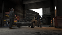 Niko Bellic returning Lyle Rivas' car to Lenny at Brucie Kibbutz' garage.