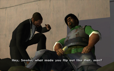 CJ speaking to a dying Smoke.