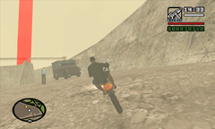 CJ escapes the quarry as security guards attempt to block the exits.