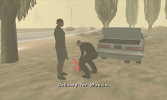 CJ hands the dynamites to one of Wu Zi Mu's henchmen.