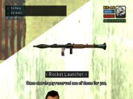 Toni Cipriani about to collect a rocket launcher from Ammu-Nation, which had been reserved by 'some church guy'.