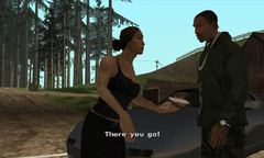 Catalina hands CJ the deed to Claude's garage.