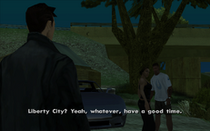 CJ says goodbye to Catalina for the last time as she prepares to leave for Liberty City with Claude.
