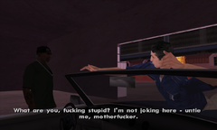 Carl Johnson greets Johnny Sindacco.