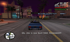 CJ drives around the city with Johnny tied to the hood.