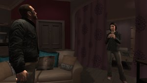 Niko Bellic and Michelle inside Michelle's apartment