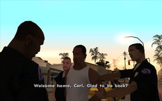 CJ is pulled out of a taxi by Tenpenny and his C.R.A.S.H. team shortly after returning to Los Santos.